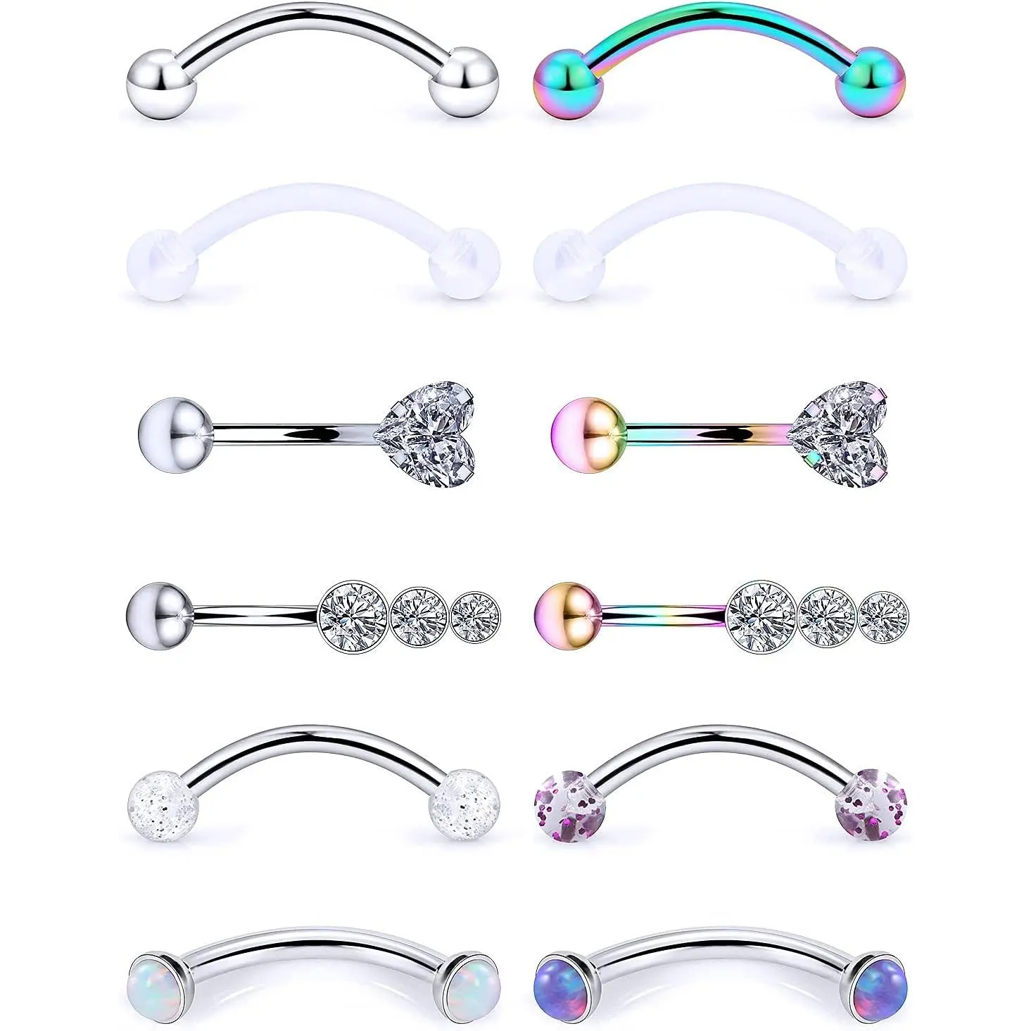 16g 5/16in Eyebrow/Rook/Snug/Vertical-Labret/VCH/Snake-Eyes/Anti-Tragus/Cartilage/Daith/Belly-Button/Bridge/Hood/Surface Curved Barbell Piercing Jewelry for Women Men