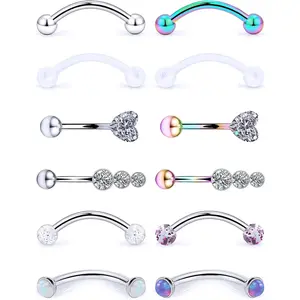 16g 5/16in Eyebrow/Rook/Snug/Vertical-Labret/VCH/Snake-Eyes/Anti-Tragus/Cartilage/Daith/Belly-Button/Bridge/Hood/Surface Curved Barbell Piercing Jewelry for Women Men