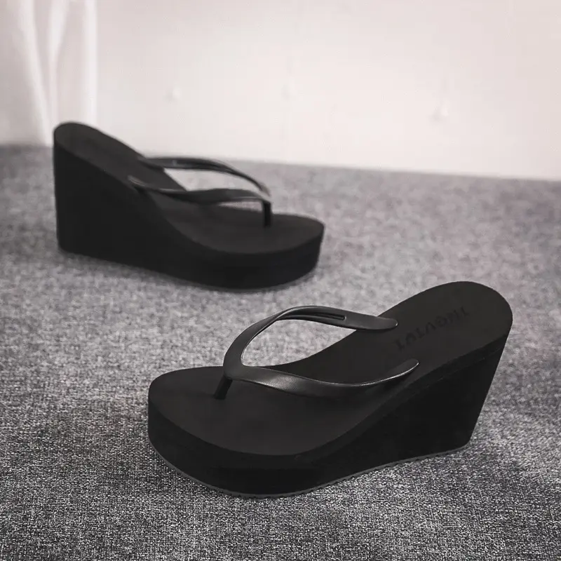 Women's Wedge Heel Flip Flops - Soft Footbed, Non-Slip Outsole, Comfortable Beach Wear Sandals & Shoes for Summer Commute & Vacation, Flipflop, Wedge Heels