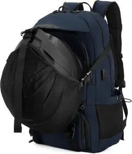 Motorcycle Helmet Backpack 50L, Blue Water-resistant 1680D Oxford Fabric, Expandable, Reflective, USB, Large Capacity, Long Distance Travel Backpack
