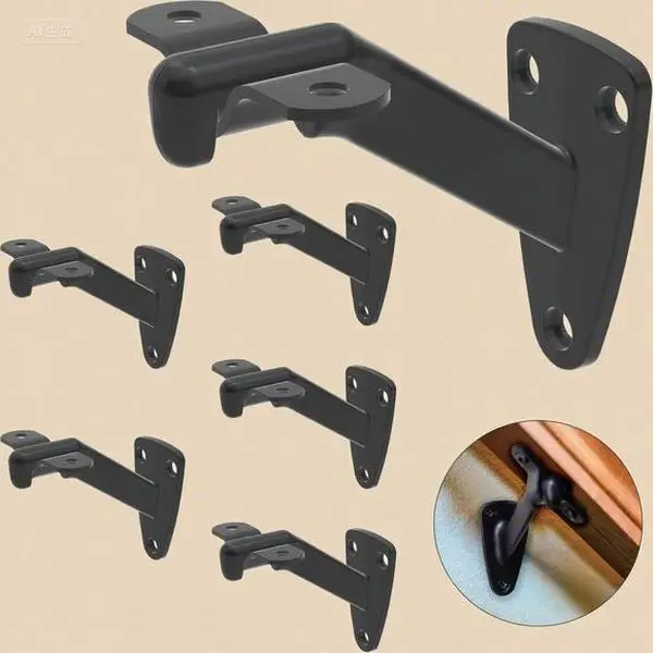 Residential 6-in Heavy-Duty Stair Rail Brackets, Black Zinc Alloy 3-in Design, Adjustable Rust-Resistant Indoor/Outdoor Stairway Banister Hardware with Mounting Screws