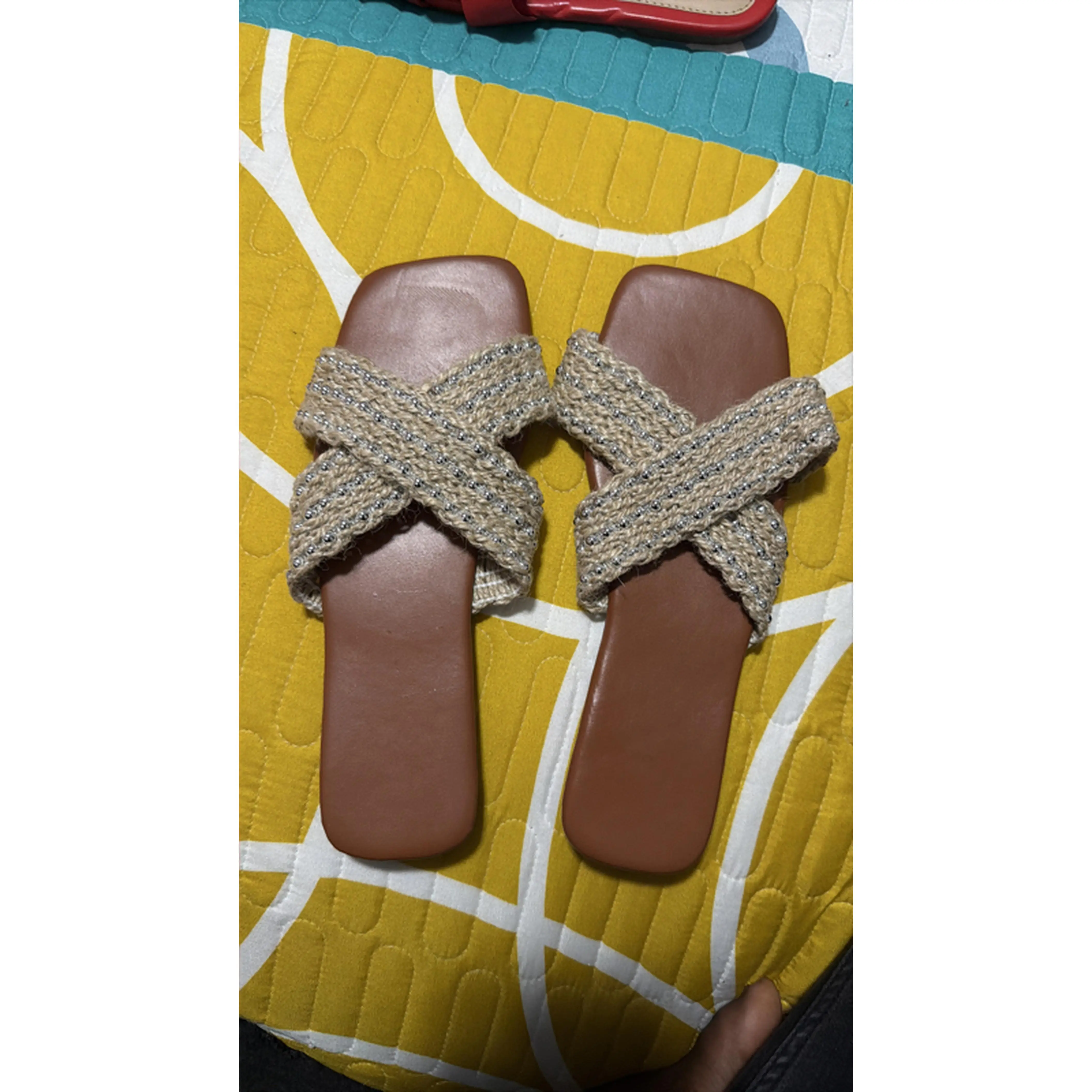 Brown Leather Sandals with Crossed Rope Straps for Women Comfortable and Stylish Footwear   Size:38