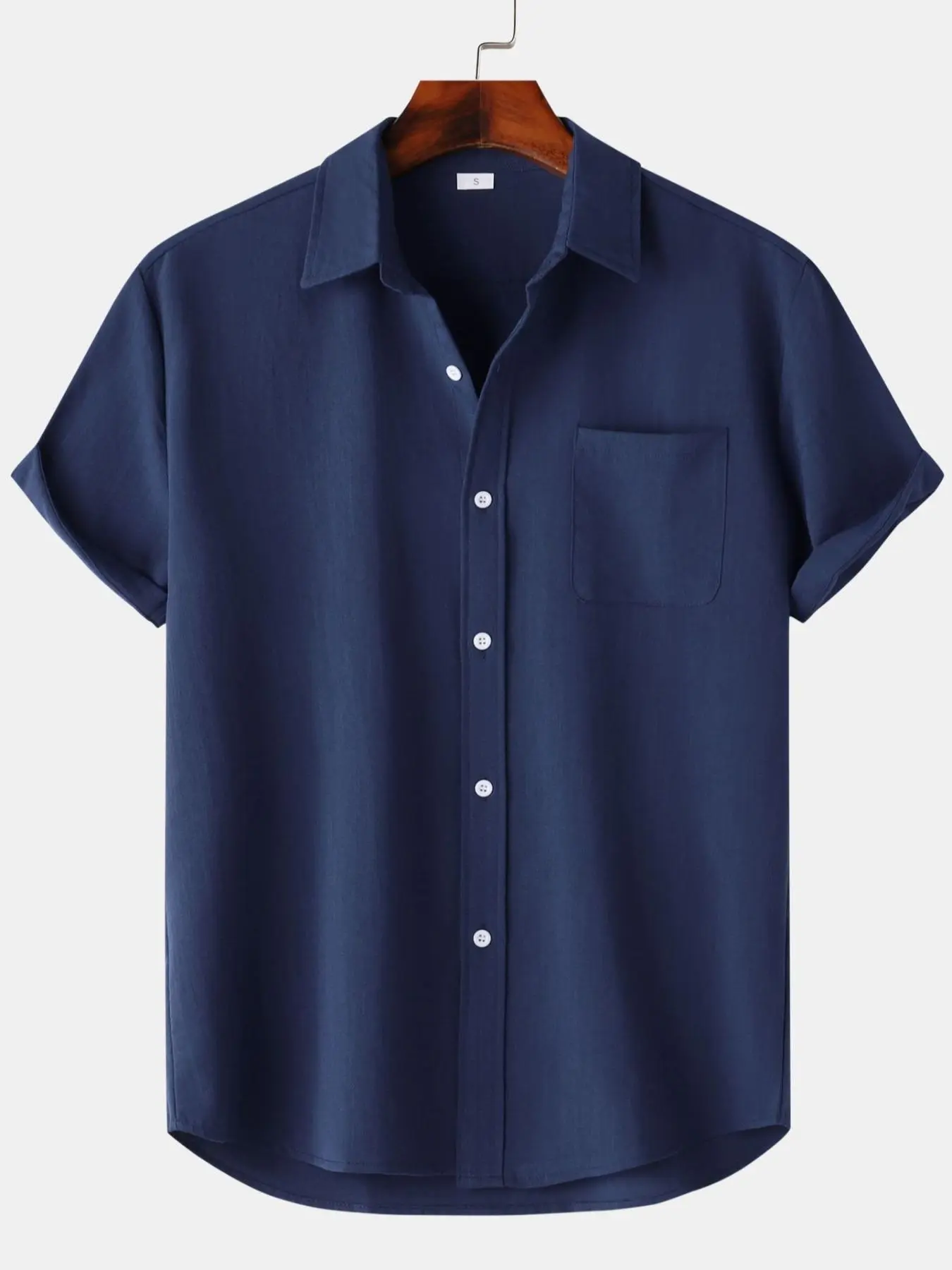 Men's Solid Color Plain Casual Button Front Collared Short Sleeve Shirt, Summer Casual Comfortable Top, Daily Wear Men's Clothing, Loose-Fitting Style, Collared Shirts, Menswear