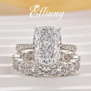 Effinny 5.5ct Cushion Cut Wedding Ring Set in 925 Sterling Silver, 5A Grade Cubic Zirconia Promise Set for Daily, Anniversary, Wedding, Travel