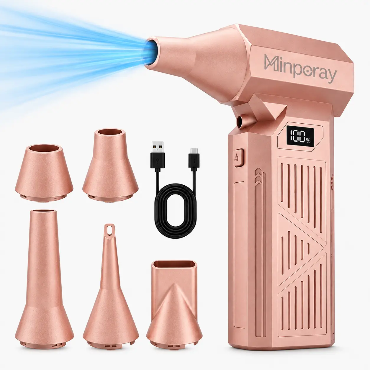 Minporay Electric Air Duster, Mini Fan 4-Speed Turbo Jet Blower with High-Speed Brushless Motor, Fast Charging Portable Dust Removal Tool for Computer Keyboard, Car Cleaning & Home