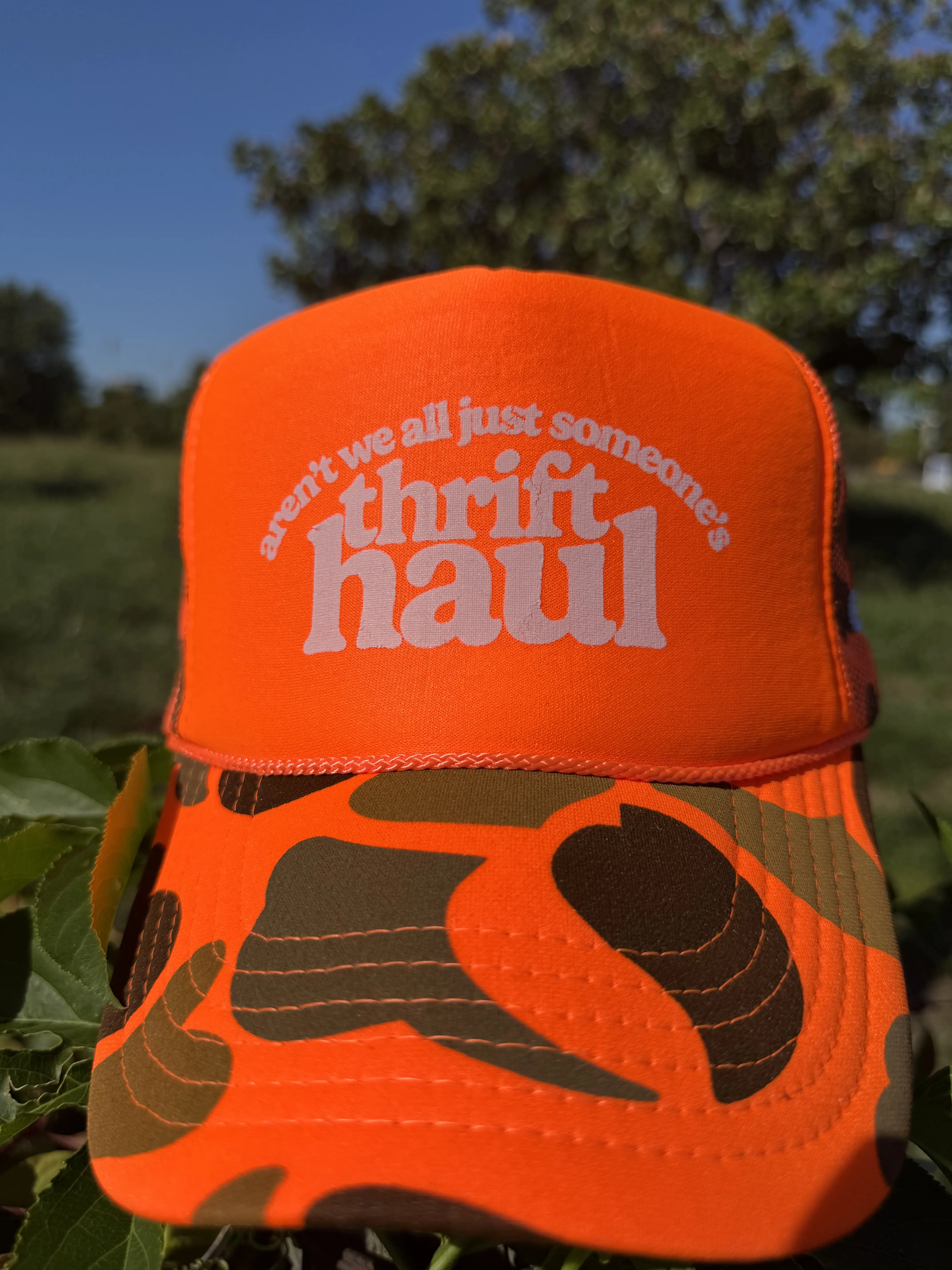 Otto Foam Orange Camo Trucker Hat Snapback Adjustable Fit Unisex Casual Wear Thrift Haul Unique Affordable Fashion