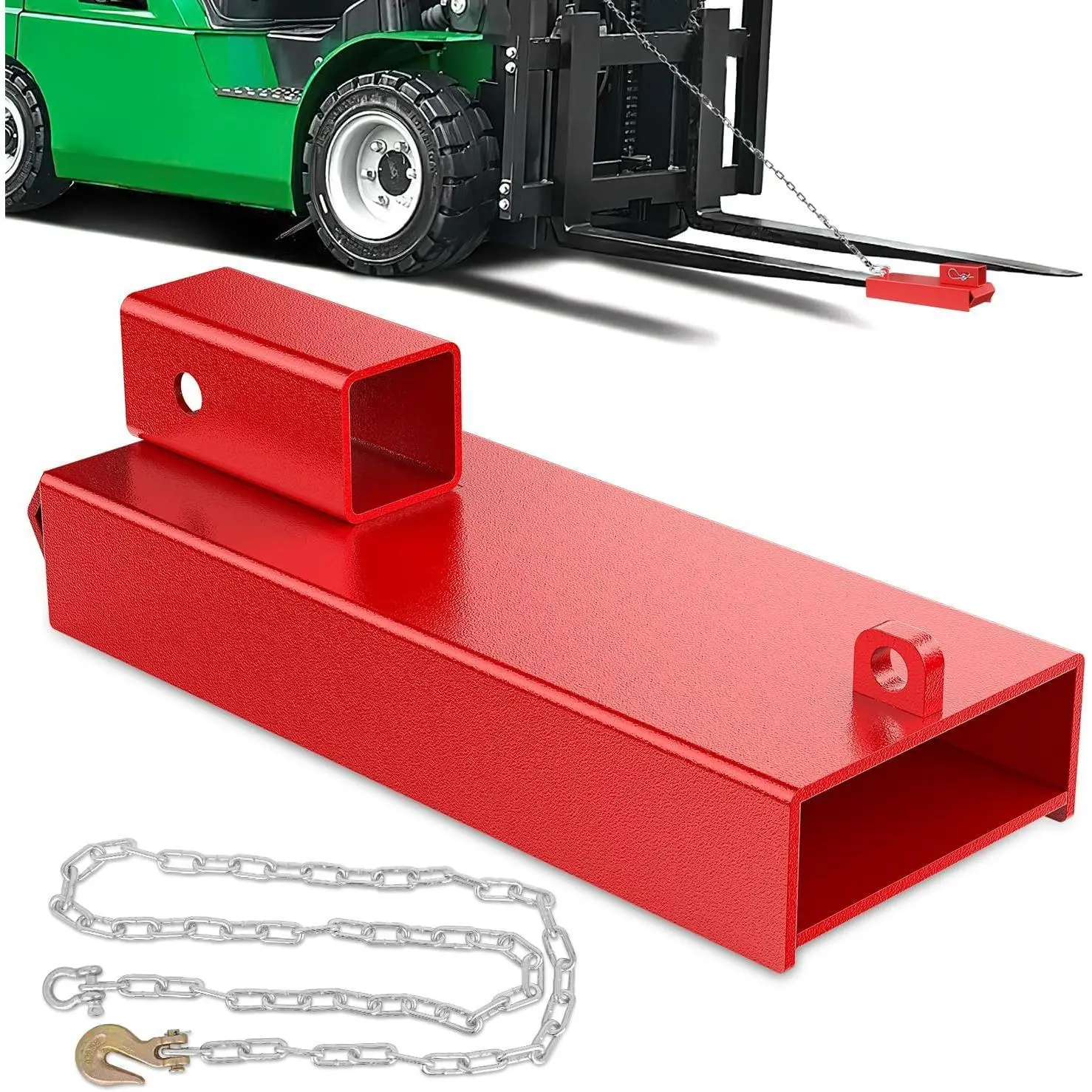Nilight Heavy Steel Clamp-On Forklift Trailer Hitch Attachment, 2-Inch Receiver Towing Adapter, Safety Chain & Hook, Red