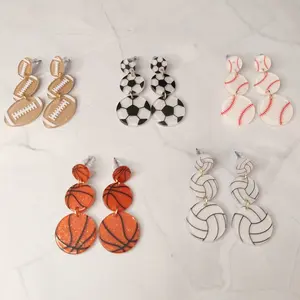 #116 Triple Dangle Glitter Sports Ball Stud Earrings, Casual, Sports, School, Teacher, Acrylic, Game Day, Football, Soccer, Basketball, Baseball, Volleyball