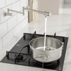 Logmey Swing Brass Kitchen Faucet Wall Mounted Pot Filler Faucet, Brushed Nickel Swing Kitchen Tap, Memorial day