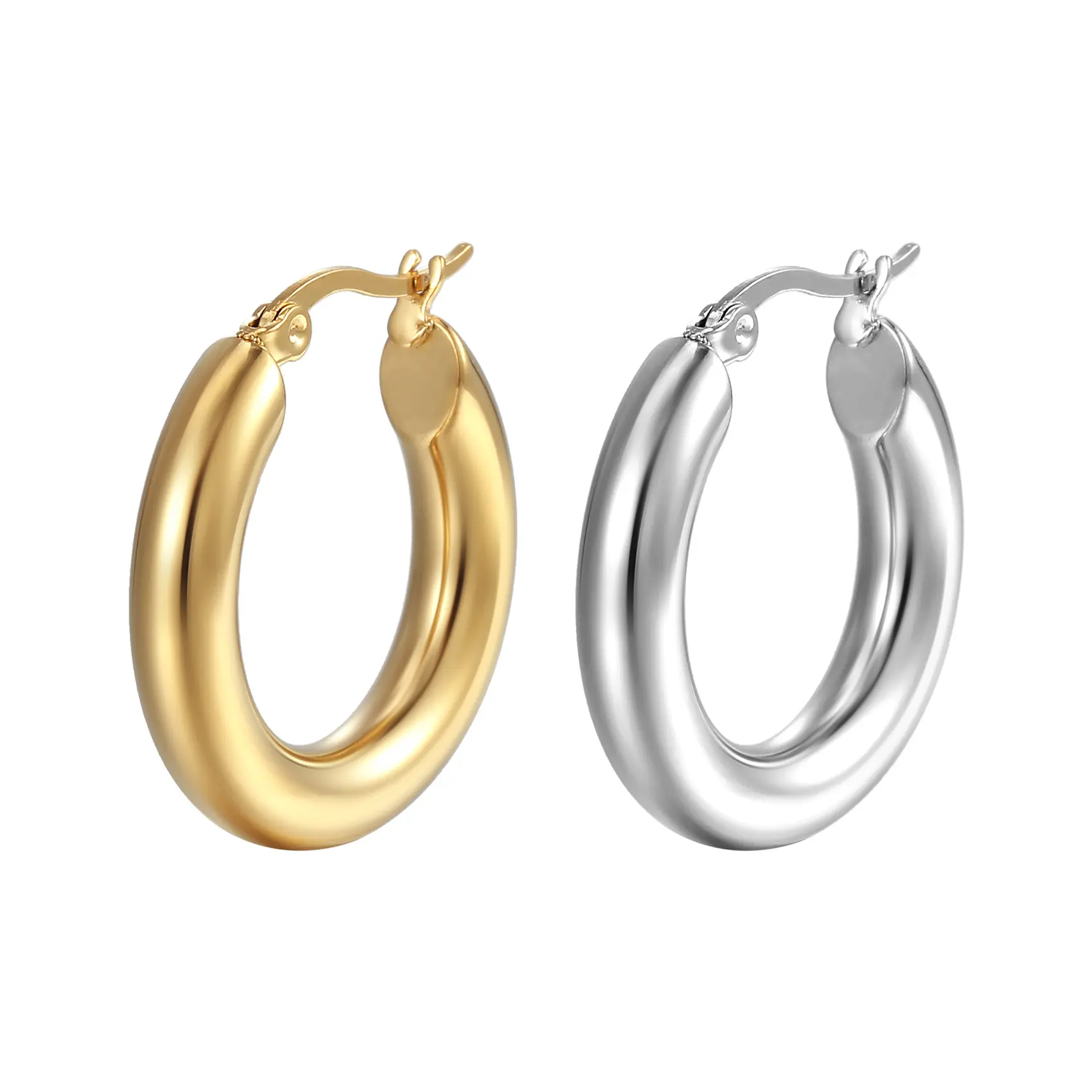 Chunky Hoop Earrings for Women Post Hollow Tube Hoops Earrings 4mm Thick Hoop Earrings Hypoallergenic Lightweight Big Large Hoop Earrings 20/25/30MM, Gold Jewelry, Accessories