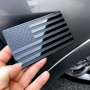 USA Embossed Stainless Steel Metal Flag – Black, 5" x 3" for Cars and Trucks
