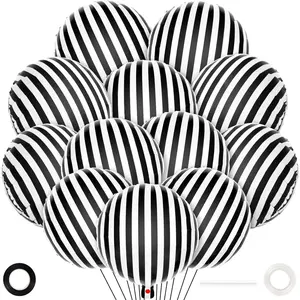 12 Pcs Black and White Striped Balloons,18 Inch Halloween Foil Balloon,Black Striped Checkered Balloons for Birthday Party Shower Halloween Ceremonies Holiday Parties Decorations