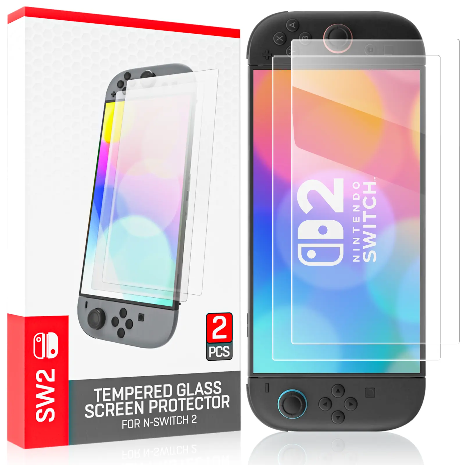 Tempered Glass Screen Protector for 2025 Nintendo Switch 2 Console - 2-Piece, 9H Hardness, Protection, Scratch Resistant, Shatterproof, Bubble-Free Apply, Rounded Edge, Easy Installation Electronic Accessory