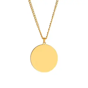Custom Engravable Round Necklace 35mm Stainless Steel Personalized Logo Pendant