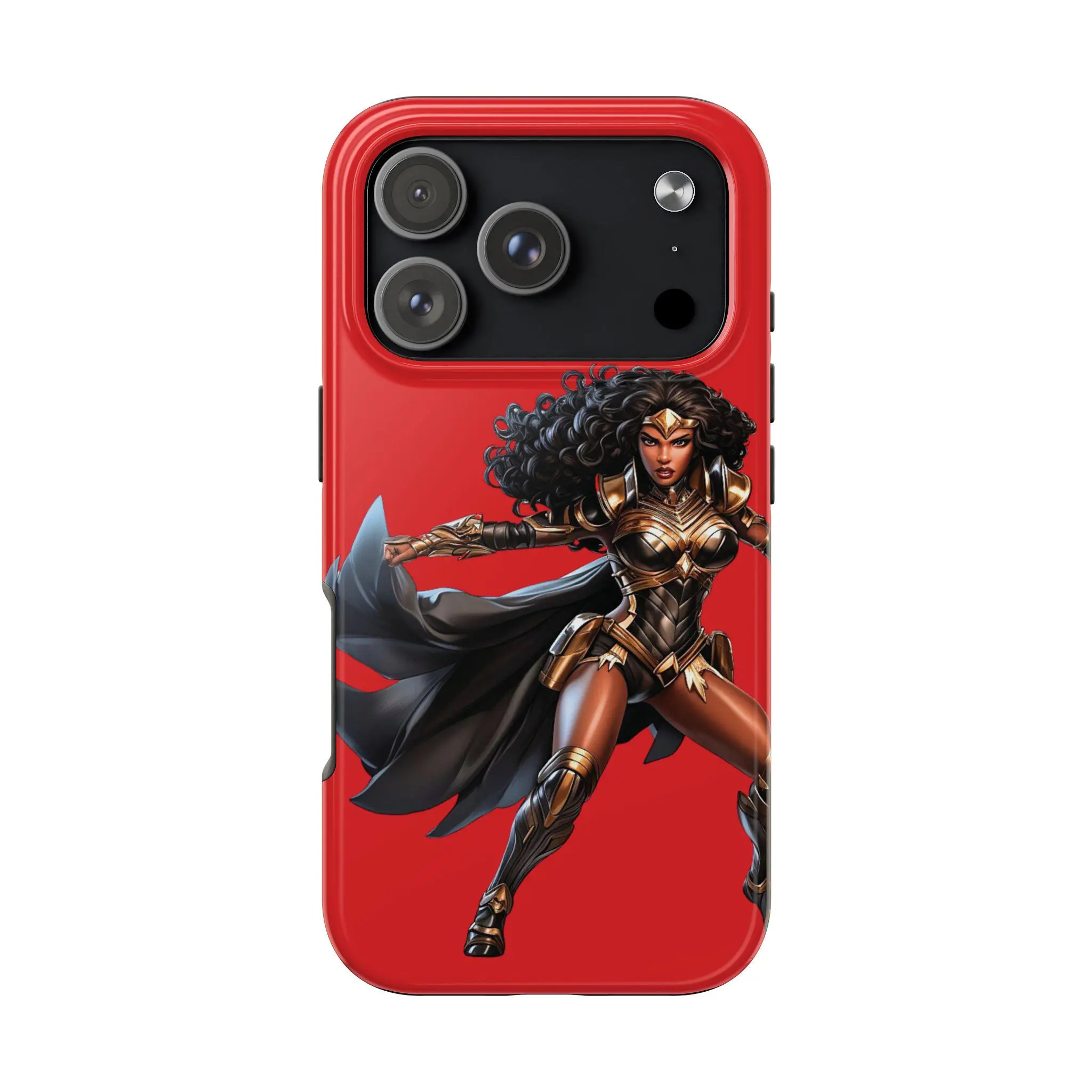 Superhero Smartphone Case - Badass Black Super Woman Action Figure Graphic Novel Design, Cellphone Protection for Handheld Devices, Gifts for Women, Red, Fits iPhone 11-17 Pro Max/Plus & Samsung Galaxy S23-25, Casing