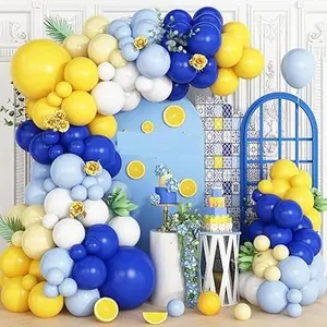 Blue Yellow Lemon Balloon Garland Arch Kit Royal Blue Yellow White Balloons for Summer Baby Shower Bridal Wedding Graduation Birthday Theme Party Decorations