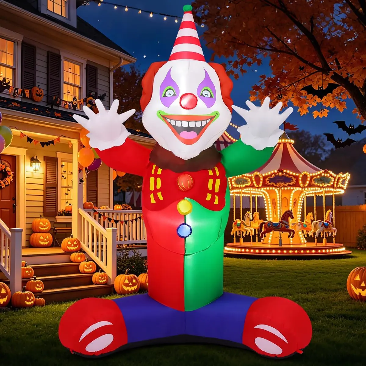 7 FT Halloween Inflatables Clown Outdoor Carnival Decorations Blow Up Yard Decoration with Built-in LEDs for Garden Lawn Circus Party Decor