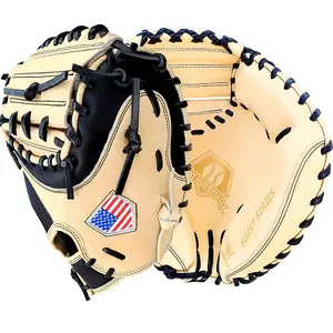 Hit Run Steal 34" Baseball Catcher's Mitt - Cream & Black