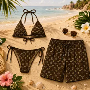 Signature Swim Matching Couple Swimwear Set 2026 - Women’s Viral Bikini, Men’s Beach Shorts, Ideal for Vacation Gifting
