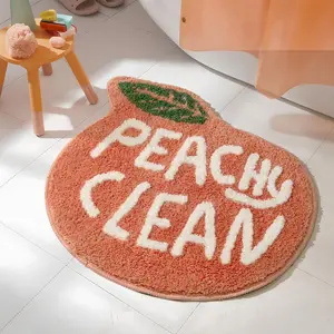 Peach bathroom rugs and mat cute cartoon decor plush nonslip and absorbent bathtub rug washable