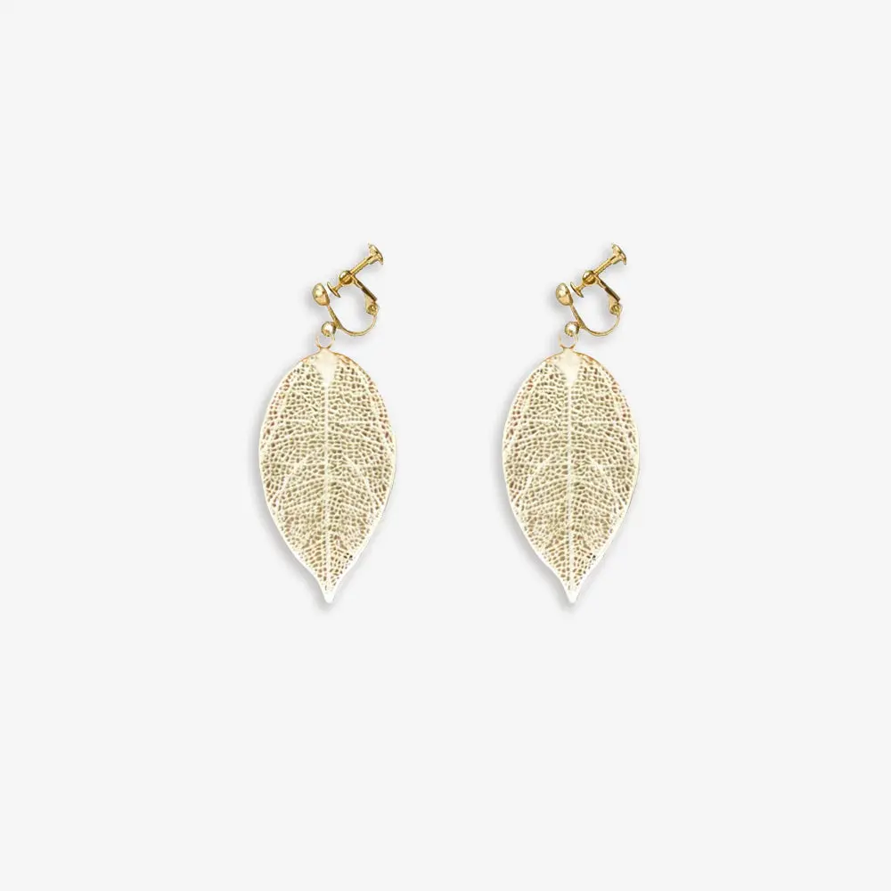 Gold Leaf Clip On Earrings