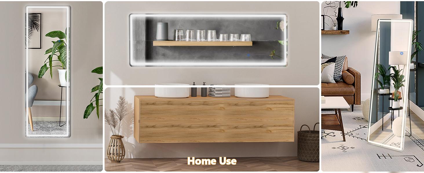 [LIVE5]64"x21"Full Length Mirror with LED Lights,  Lighted Floor Standing Mirror Wall Mounted Hanging Mirror & 3 Color Lighting Decor