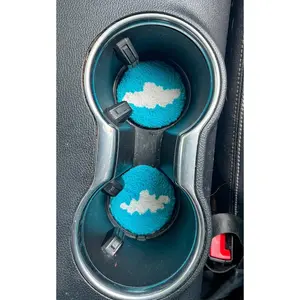 Cloud Car Coaster - Handmade Synthetic Pair of 2.5 Inch Car Cup Holder Coasters with Cloud Design for Personalized Touch