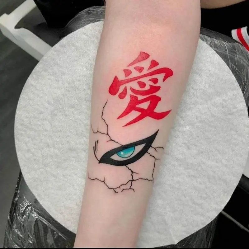 3pcs Anime Gaara Big Size Waterproof Temporary Tattoos, Body Arm Art Stickers for Cosplay Enthusiasts, Cartoon Fake Tattoos Toy