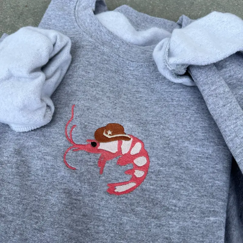 Shrimp Cowboy Embroidered Crewneck Sweatshirt, Funny Sweatshirt, Gift FOr Her