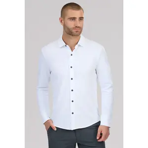 Long Sleeve Button Down Polo Contrast // White Navy Stitch