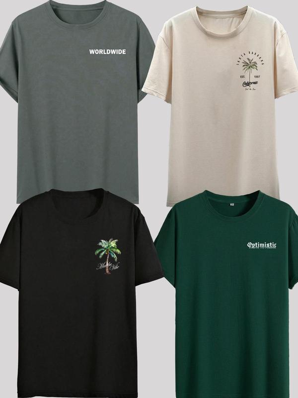 Unisex's Letter & Angel & Palm Tree & Floral Print Round Neck Tee, Regular Fit Casual Short Sleeve T-shirt for Summer, Daily Wear Top for Men Women