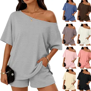 Women’s Casual Two Piece Set Off Shoulder Top & Fitted Shorts Springtok Loungewear Pajama Nightwear Womenswear Clothes Matching pajama pants pajamas sets for women pajama sets women pj sets for women pajamas