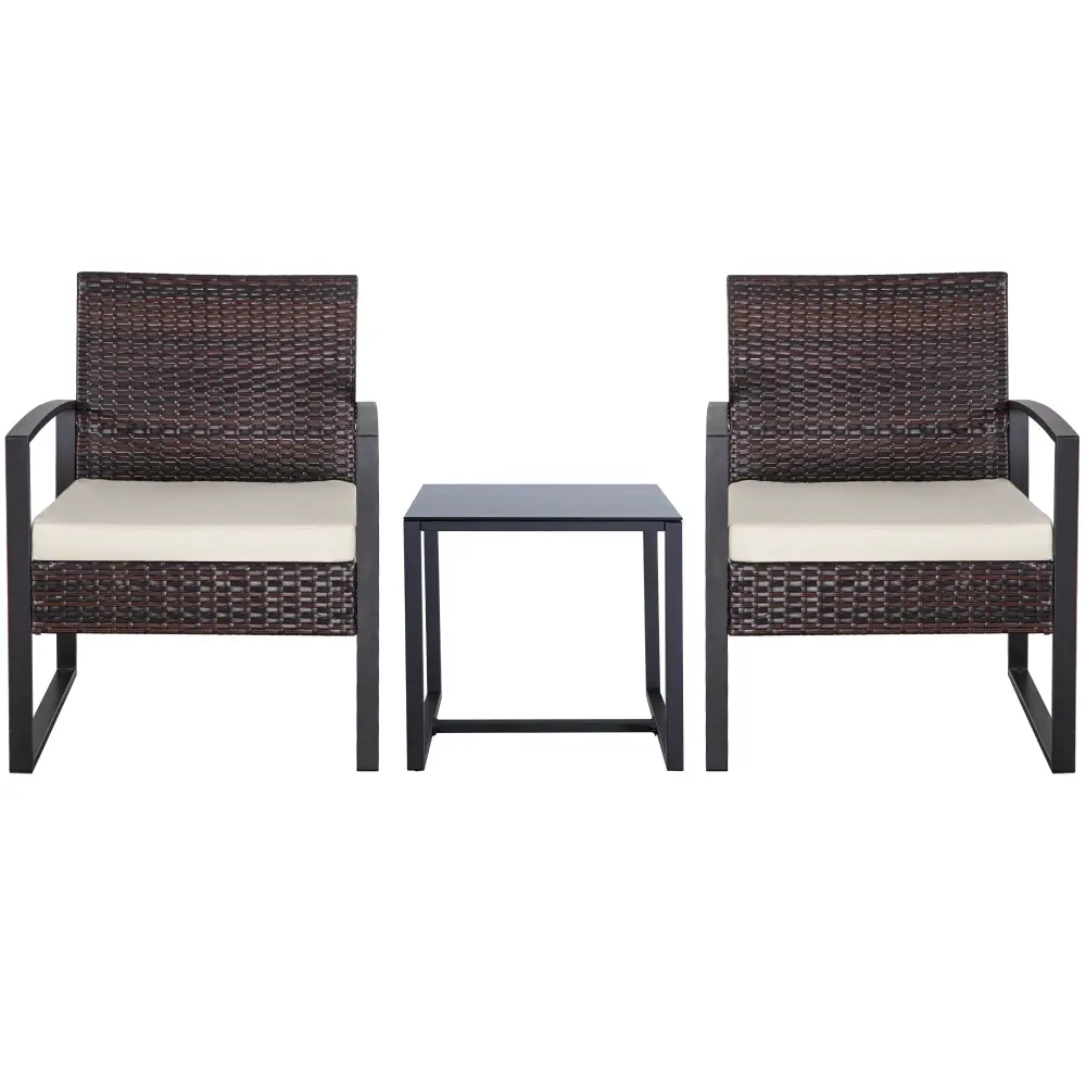 3 Piece Outdoor PE Wicker Furniture Set, Patio Brown Rattan Sectional Sofa Couch with Washable Cushions