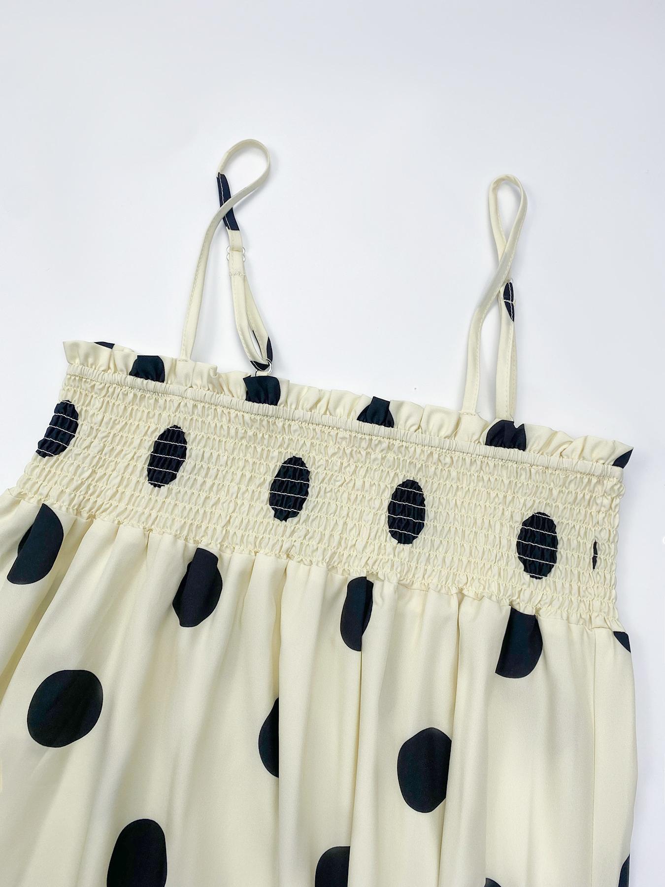 Wodubu Women's Casual Polka Dot Maxi Dress - Lady's Fashionable, Comfortable Spaghetti Strap Smocked Loose Beach Vacation Dress with Pockets
