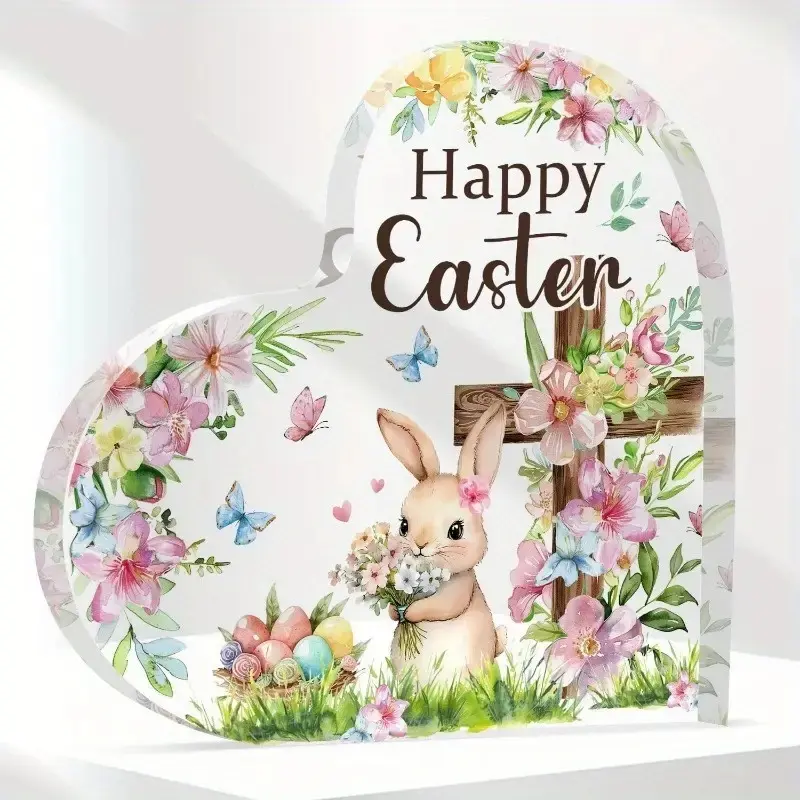 Easter Home Decorations, Easter Banner, Acrylic (PMMA), Mixed Color, for Easter Table Decoration, Table Centerpiece, as Gift to Family and Friends, Acrylic Plaque Sign, Happy Easter