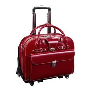 212 MAIN Men's Roseville Red Leather Briefcase - Men's Luggage & Bag with Shoulder Straps, Key Lock, Weatherproof, Checkpoint-Friendly Design