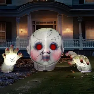10.3FT Long Halloween Zombie Baby Inflatable Decoration Large Scary Doll Inflatable Outdoor Decoration with Red Eyes Halloween Blow Ups for Yard Garden Outdoor Garden Lawn Outside Party Decor