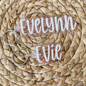 Pink Glitter Acrylic Name Keychain