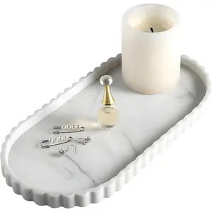 Furniture for daily use Silicone Vanity Tray Organizer 12"x5.3" White Marble Lace Edge for Countertop Catchall for Perfume Candles Jewelry Dish Perfume Trays for Vanity Bathroom Decorative Tray for Kitchen Counter