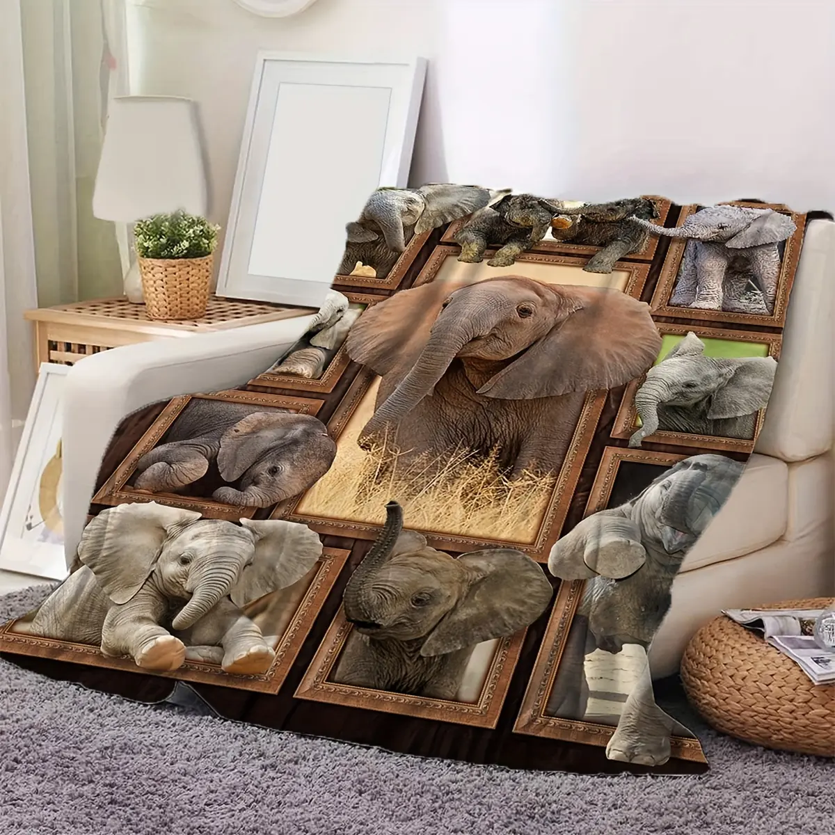 Ultra-Soft Elephant Print Fleece Fabric Single Blanket - Multi-Size, Indoor Home Rooms Use, Machine Washable, All-Season Bedding Throw - Ideal for Beds, Sofas