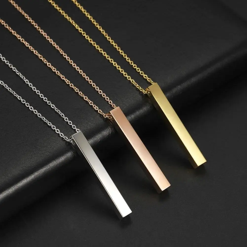 Stainless Steel Vertical Cuboid Stick Wishing Bar Pendant Necklace Charm - Unisex Casual Daily Letter Jewelry, Waterproof Custom Letter Motif Crystal Necklaces Gift, Letter Charm
