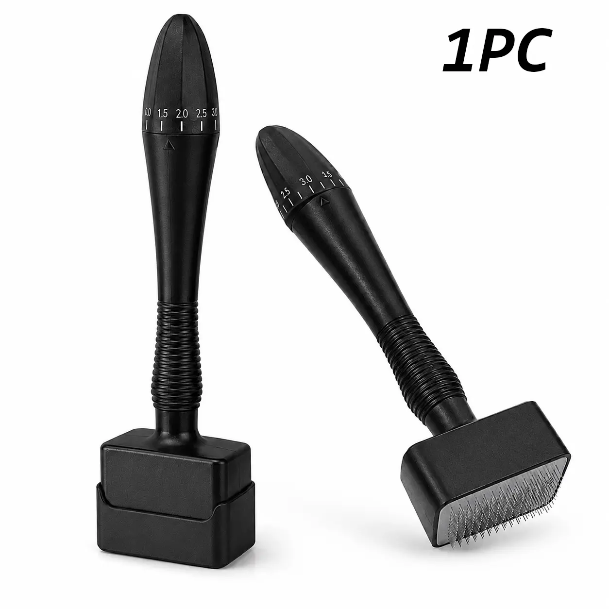 Adjustable Microneedle Derma Stamp (0-3.0mm) - Black Adult Skincare Tool with Ergonomic Easy-Grip Handle, Stainless Steel Needles, Handheld Stick Design, Sun Protection, Unscented, Portable Precision for Face & Scalp At-Home Beauty Routine, Adults, Patch,