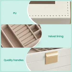 6-Layer Jewelry Organizer Box with Glass Lid, 5 Drawers, for Big and Small Jewelry, White