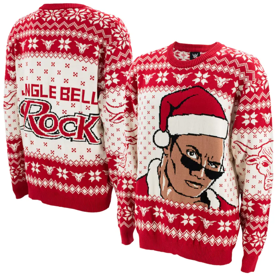 The Rock Christmas Sweater – Funny Jingle Bell Rock Holiday Knit Pullover with Santa Design | WWE Ugly Xmas Party Outfit