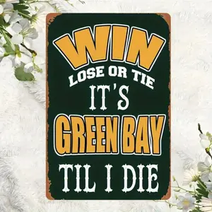 Vintage Green Bay Packers Metal Wall Art 8x12 Inch Rustic Football Fan Sign Weather Resistant Iron Decor for Home Garden Bar Cafe Farmhouse Decoration