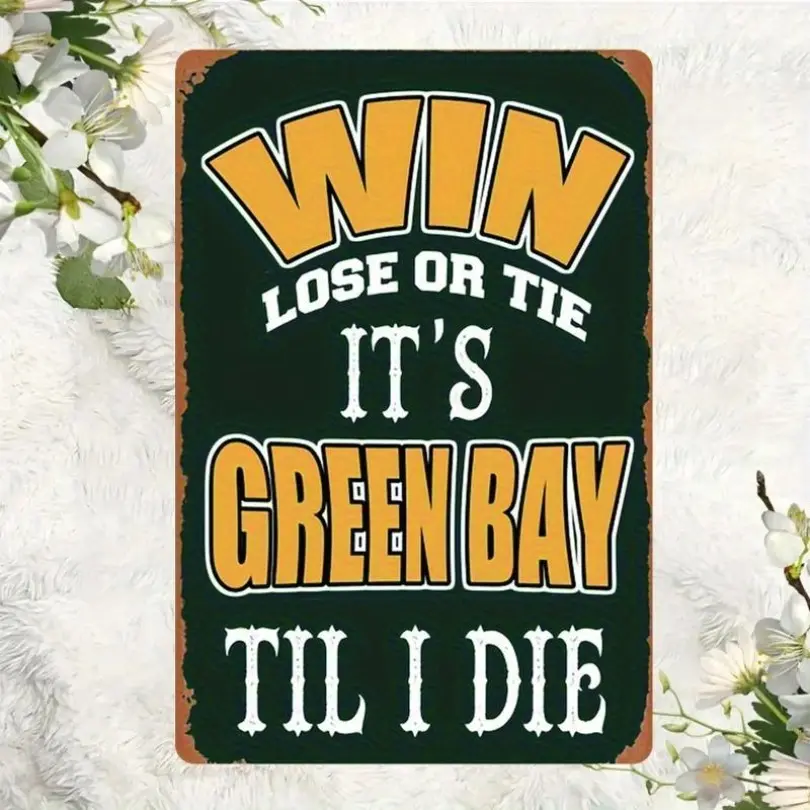 Vintage Green Bay Packers Metal Wall Art 8x12 Inch Rustic Farmhouse Design Football Fan Sign Weather Resistant Iron Decor for Home Garden Bar Cafe Farmhouse Decoration Vintage Plaque Decor Home Decor Products Home Decor Gifts