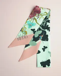 Haute Redd Flowers & Butterflies Silk Twilly Scarf