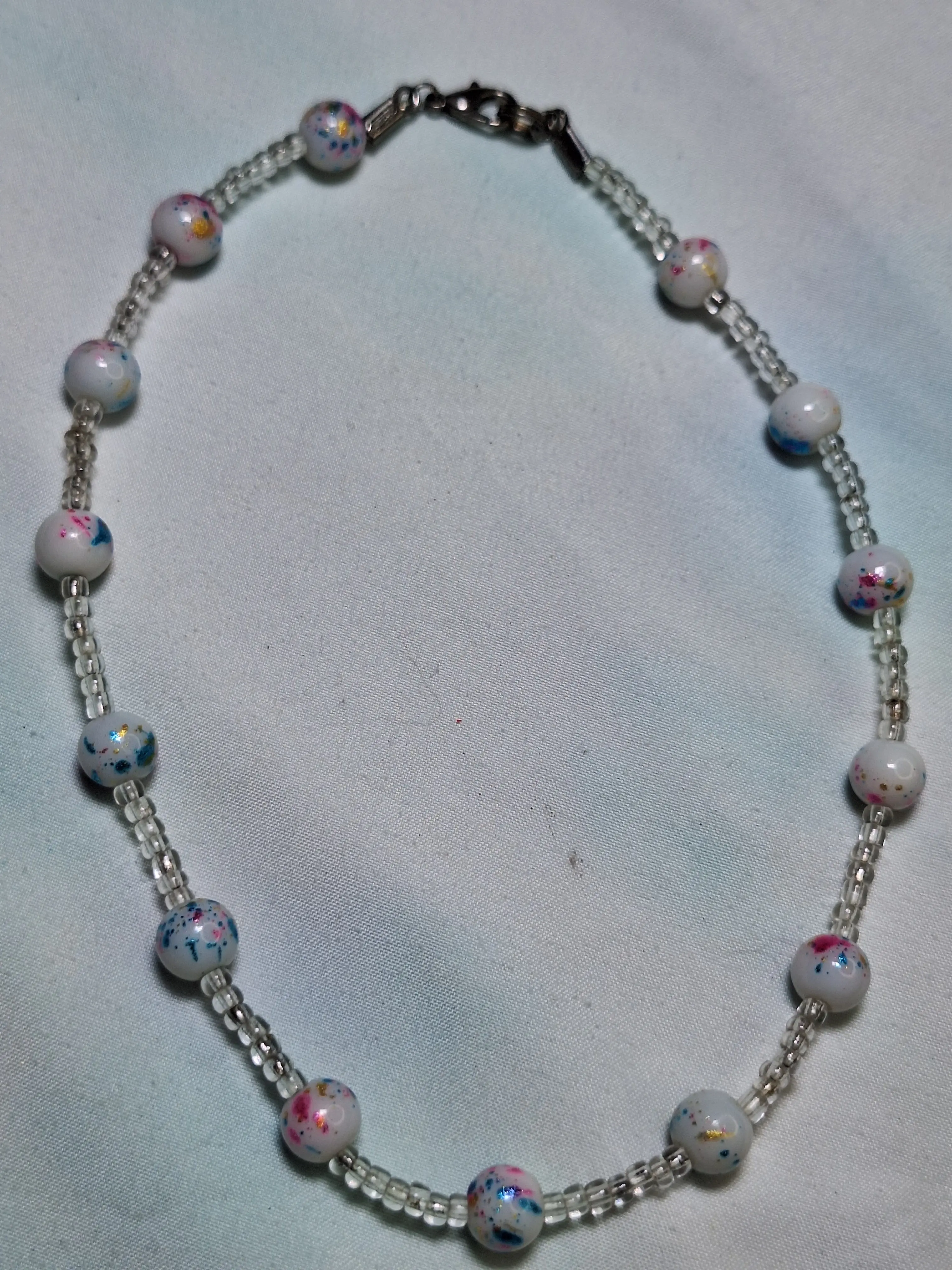 Handmade Clear Speckled Beaded Necklace - Colorful Glass Ceramic Beads