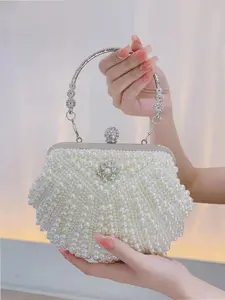 1pc Ladies' Banquet Bag with Shell Shaped Full Body Pearl Hardware Handheld, Gentle, Elegant, Fashionable, Versatile, Exquisite and Trendy Suitable for Daily Dating, Attending Banquets, Weddings and Parties Ladies' Banquet Bag