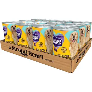 A Strong Heart Wet Dog Food with Beef, Bacon & Cheese Flavor - 13.2 oz Cans (Pack of 12), Made in the USA with Real Beef